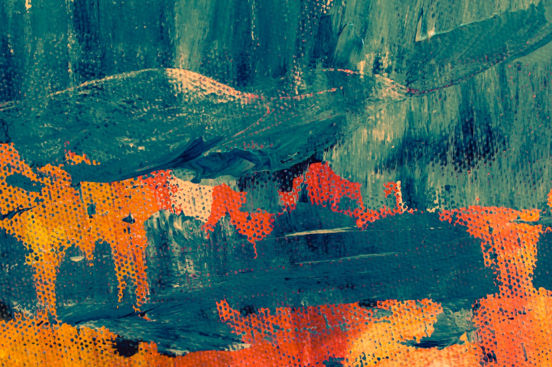 teal and orange abstract painting